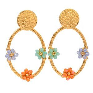 Boho Gold Statement Colorful Beaded Earrings